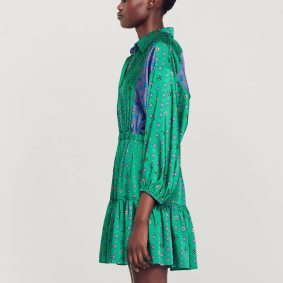 Sandro Edena Mixed Print Satin Shirtdress Mini Dress Size 38 NWT Retail $415 - Picture 6 of 14